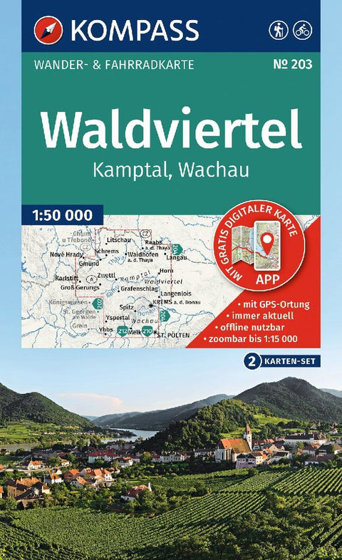 KOMPASS Wanderkarten-Set 203 Waldviertel, Kamptal, Wachau (2 Karten) 1:50.000