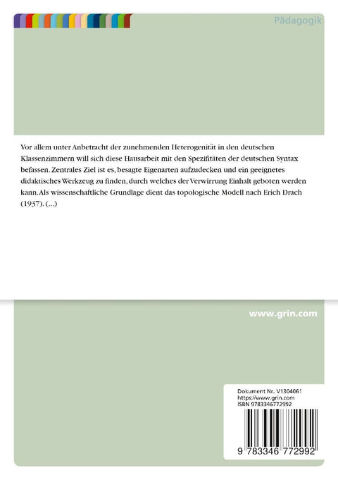 Das Feldermodell zur Vermittlung der deutschen Syntax