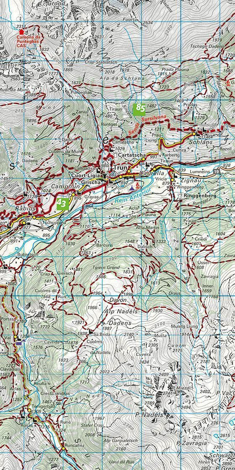 Surselva Nr. 20 Disentis - Walsertal - Flims, Wanderkarte 1:60 000