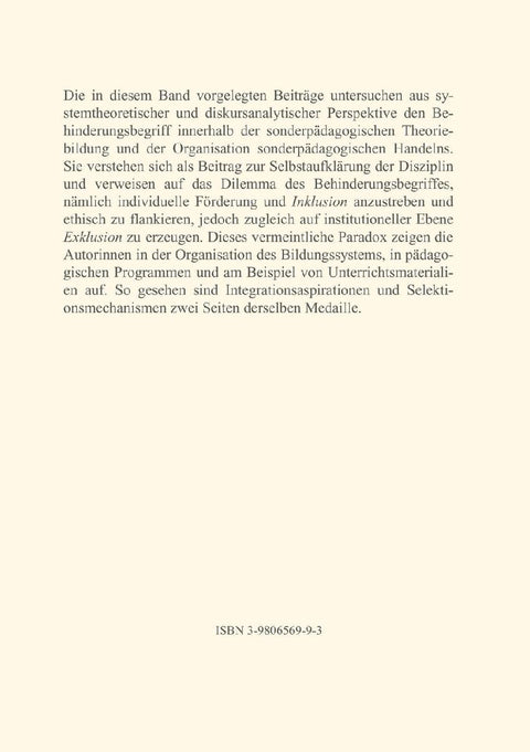 Behinderung - Selektionsmechanismen und Integrationsaspirationen