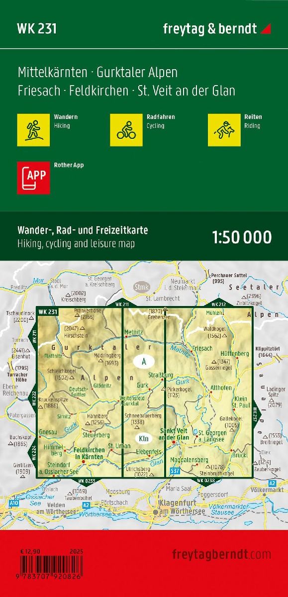 Mittelkärnten, Wander-, Rad- und Freizeitkarte 1:50.000, freytag & berndt, WK 231 (Rückseite)
