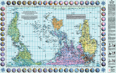 Poster Weltkarte Petersprojektion, Up-side down deutsch (ca. 82,5 x 52,3 cm)