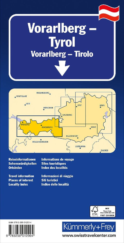 Kümmerly+Frey Regional-Strassenkarte Vorarlberg, Tirol 1:175.000
