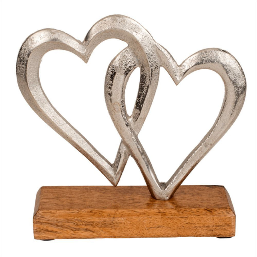 Herzen aus Metall mit Holzsockel