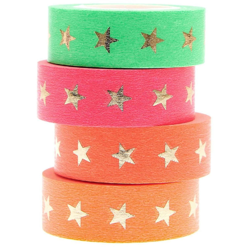 Tape Set Neon, Sterne FSC MIX, 4 Stk, 1,5cm x 10m