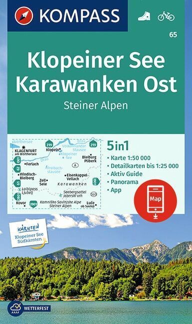 KOMPASS Wanderkarte 65 Klopeiner See, Karawanken Ost, Steiner Alpen 1:50.000