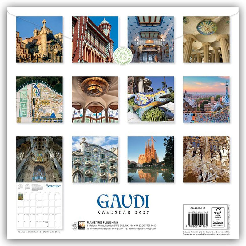 Gaudí - Antoni Gaudí 2027 - Original Flame Tree Publishing-Kalender [Kalender] (Rückseite)