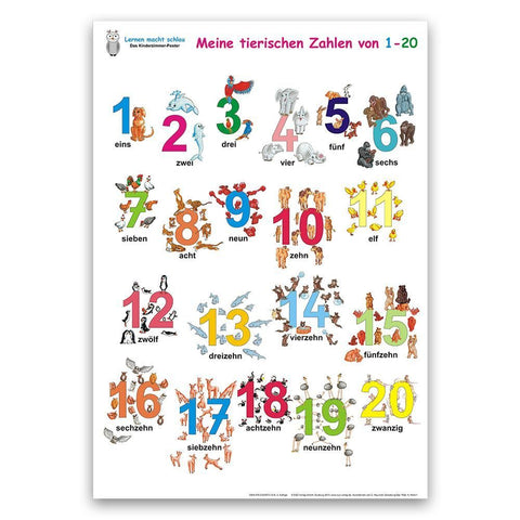 Meine tierischen Zahlen von 1-20. Poster 100 x 70 cm