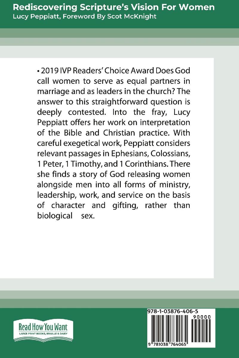 Rediscovering Scripture's Vision for Women (Rückseite)