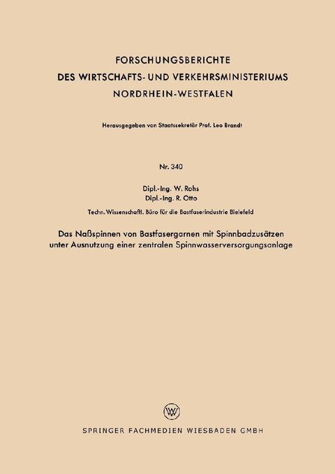 Das Naßspinnen von Bastfasergarnen mit Spinnbadzusätzen unter Ausnutzung einer zentralen Spinnwasserversorgungsanlage