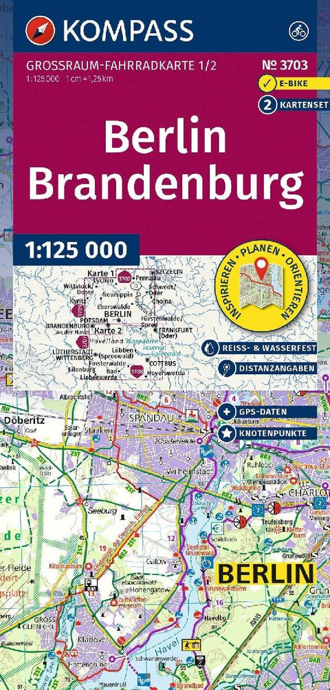 KOMPASS Großraum Fahrradkarte 3703 Berlin-Brandenburg, mit Knotenpunkten 1:125.000