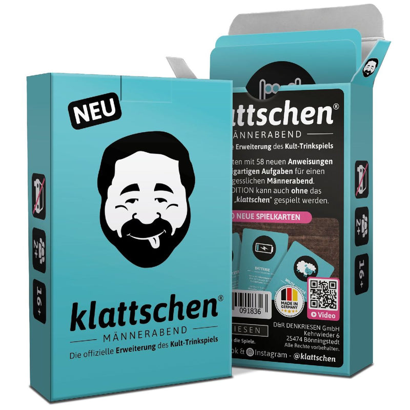 DENKRIESEN - klattschen® - Männerabend - SPIELKARTENKARTON "Das wahrscheinlich beste Trinkspiel aller Zeiten"