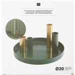 Metalltablett mit 4 Kerzenhaltern, Grün-Gold (Innenansicht)
