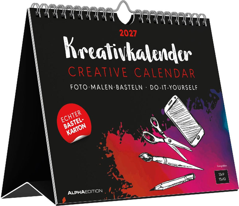 Kreativkalender Tischaufsteller quer schwarz 2027