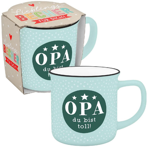 Becher in Emailloptik "Opa du bist toll!"