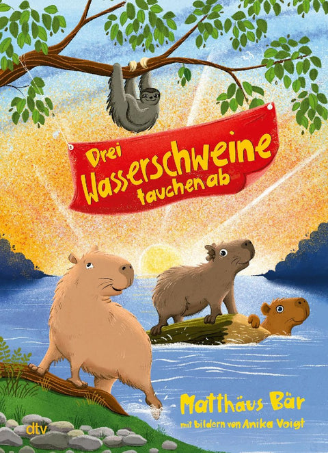 Drei Wasserschweine tauchen ab