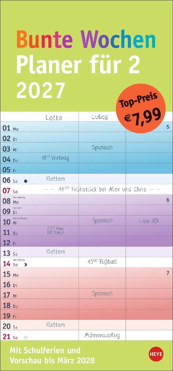Bunte Wochen Planer für 2 2027