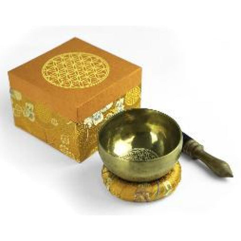 Klangschalen-Set mit Gravur Blume des Lebens Größe L