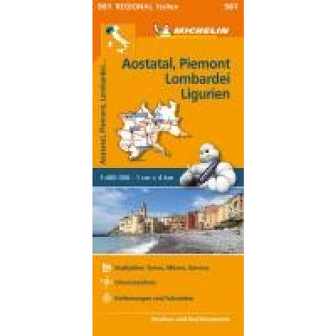 Michelin Aostatal, Piemont, Lombardei und Ligurien. Straßen- und Tourismuskarte 1:400.000