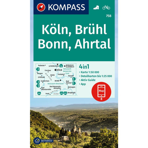 KOMPASS Wanderkarte 758 Köln, Brühl, Bonn, Ahrtal 1:50.000
