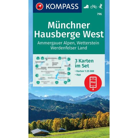 KOMPASS Wanderkarten-Set 796 Münchner Hausberge West, Ammergauer Alpen, Wetterstein, Werdenfelser Land (3 Karten) 1:25.000
