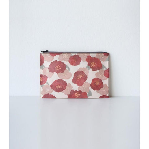 Hanji-Papiertasche Federmäppchen Kosmetiktasche - Rot/Kamelie - aus traditionellem Hanji-Papier