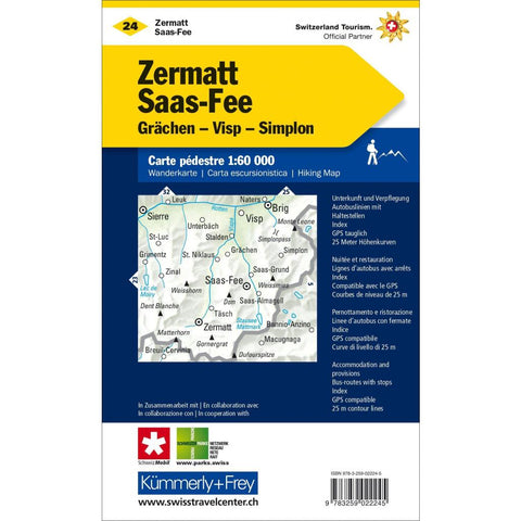 Zermatt - Saas Fee, Grächen, Visp, Simplon Wanderkarte Nr. 24