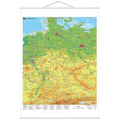 Deutschland physisch 1 : 750 000. Wandkarte mit Metallbeleistung