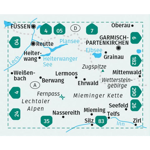 KOMPASS Wanderkarte 25 Zugspitze, Mieminger Kette, Ehrwald, Lermoos, Garmisch-Partenkirchen, Reutte 1:50.000