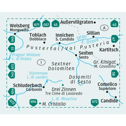 KOMPASS Wanderkarte 657 Sextner Dolomiten, Hochpustertal / Dolomiti di Sesto, Alta Pusteria 1:25.000