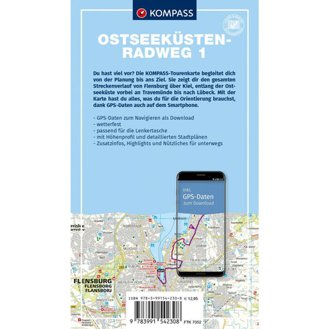 KOMPASS Fahrrad-Tourenkarte Ostseeküstenradweg 1, von Flensburg nach Lübeck 1:50.000
