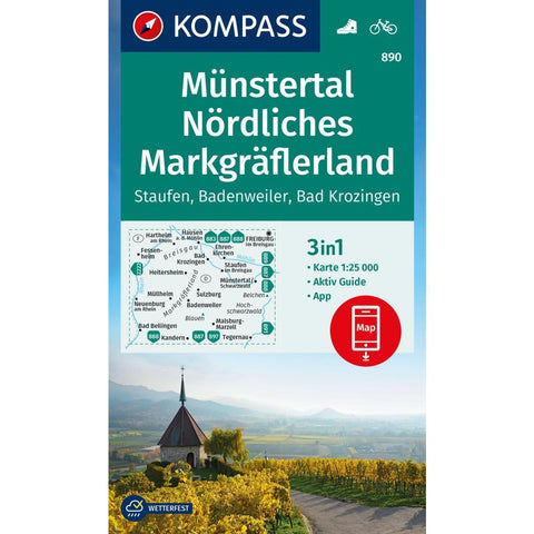 KOMPASS Wanderkarte 890 Münstertal, Nördliches Markgräflerland, Staufen, Badenweiler, Bad Krozingen 1:25.000