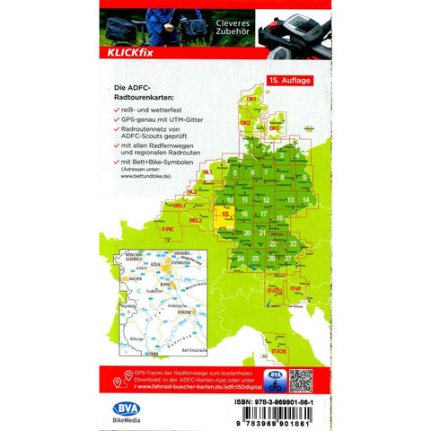 ADFC-Radtourenkarte 15 Rheinland /Eifel 1:150.000, reiß- und
