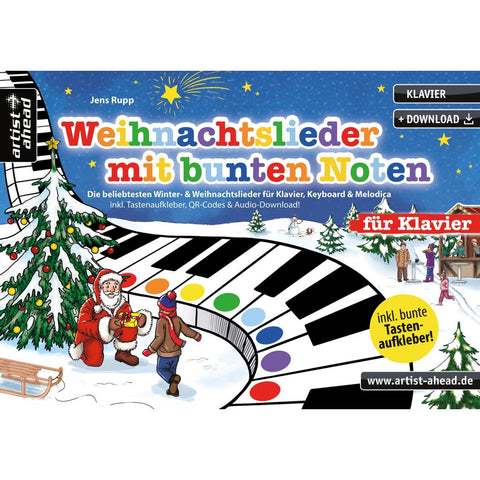 Weihnachtslieder mit bunten Noten für Klavier