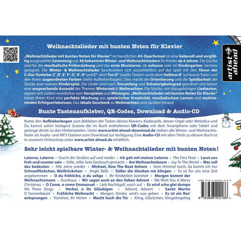 Weihnachtslieder mit bunten Noten für Klavier