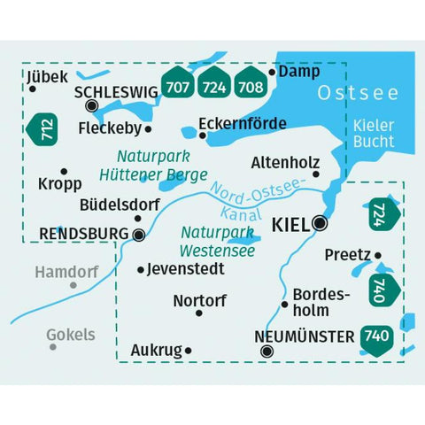 KOMPASS Wanderkarte 714 Kiel, Rendsburg, Schleswig 1:50.000