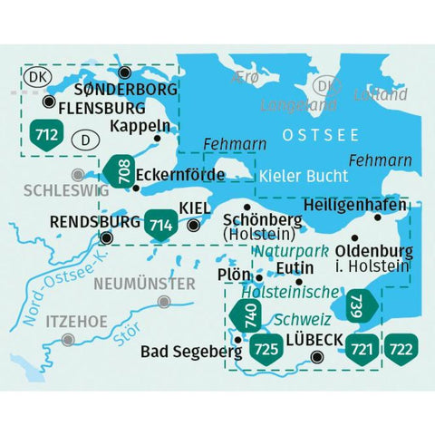 KOMPASS Wanderkarten-Set 724 Ostseeküste von Lübeck bis Dänemark (2 Karten) 1:50.000