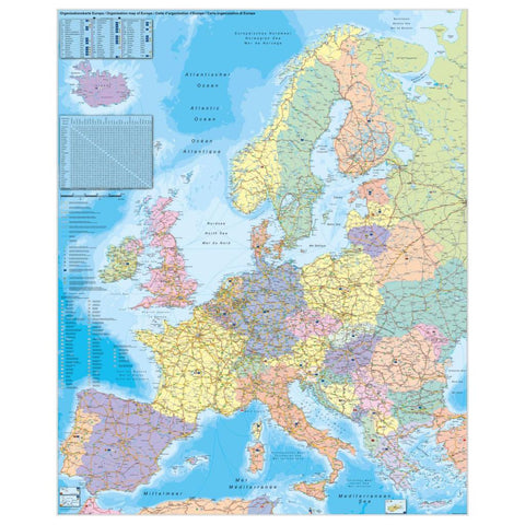Europa Organisationskarte 1 : 3 600 000. Wandkarte Großformat ohne Metallstäbe