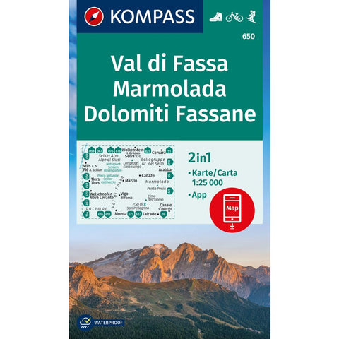 KOMPASS Wanderkarte 650 Val di Fassa, Marmolada, Dolomiti Fassane 1:25.000