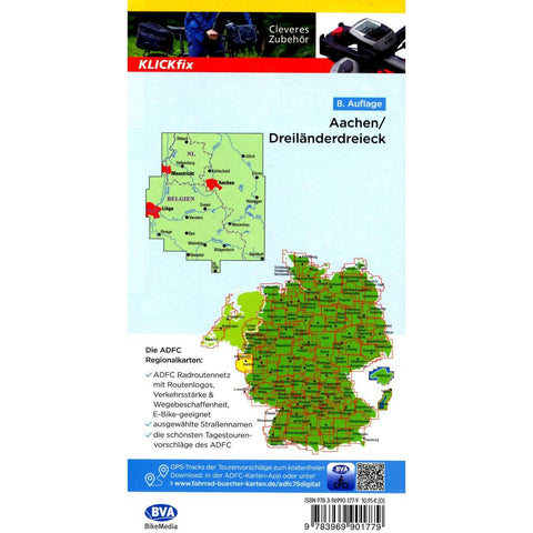 ADFC-Regionalkarte Aachen Dreiländereck, 1:75.000, reiß- und wetterfest, mit kostenlosem GPS-Download der Touren via BVA-website oder Karten-App