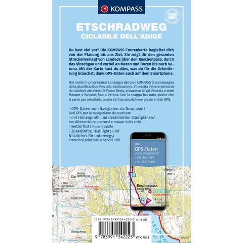 KOMPASS Fahrrad-Tourenkarte Etschradweg - Ciclabile dell'Adige 1:50.000