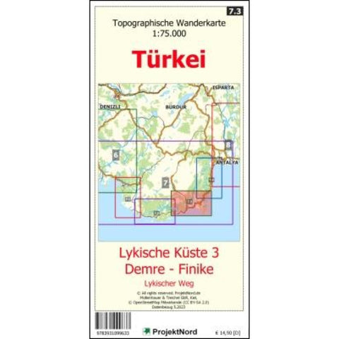 Lykische Küste 3 - Demre - Finike - Lykischer Weg - Topographische Wanderkarte 1:75.000 Türkei (Blatt 7.3)