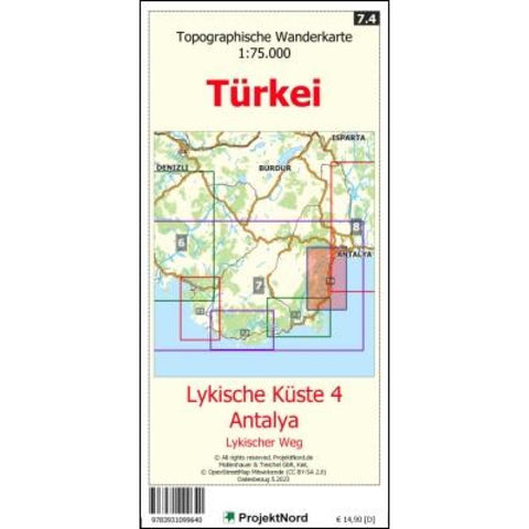 Lykische Küste 4 - Antalya - Lykischer Weg - Topographische Wanderkarte 1:75.000 Türkei (Blatt 7.4)