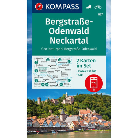 KOMPASS Wanderkarten-Set 827 Bergstraße-Odenwald, Neckartal, Geo-Naturpark Bergstraße-Odenwald (2 Karten) 1:50.000