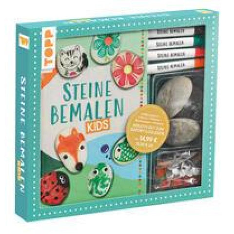 Kreativ-Set: Steine bemalen Kids mit Wackelaugen, Pompons, Anleitungsbuch & Material