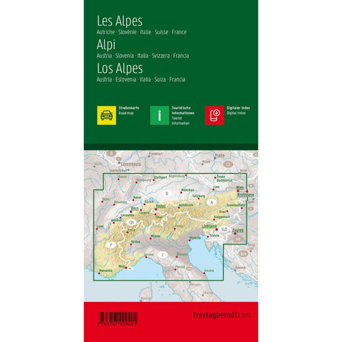 freytag & berndt Straßenkarte Alpenländer, Österreich - Deutschland - Schweiz - Frankreich - Italien - Slowenien 1:800.000