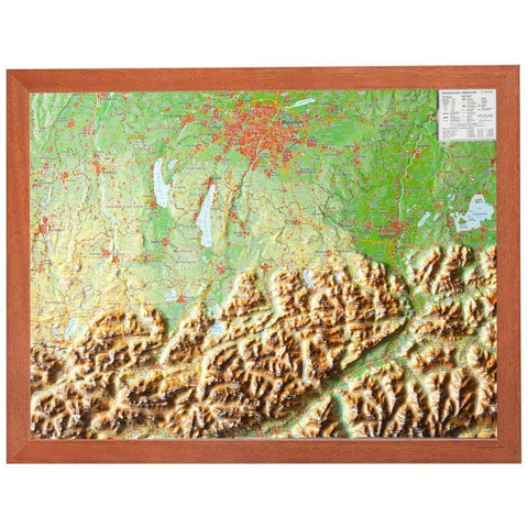 Relief Bayerisches Oberland 1:400.000 mit Holzrahmen