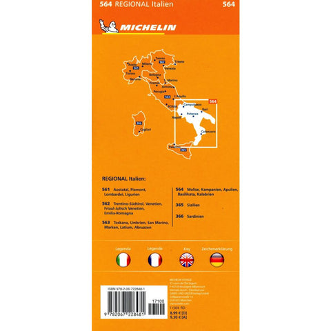 Michelin Molise, Kampanien, Apulien, Basilikata, Kalabrien. Straßen- und Tourismuskarte 1:400.000