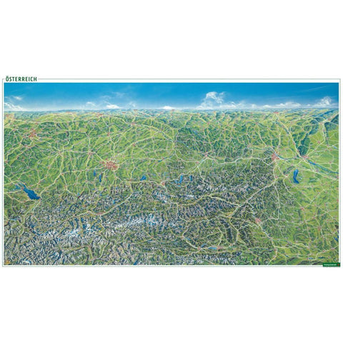 Österreich Panoramakarte, Sommer / Winter, Poster, Plano in Rolle, freytag & berndt