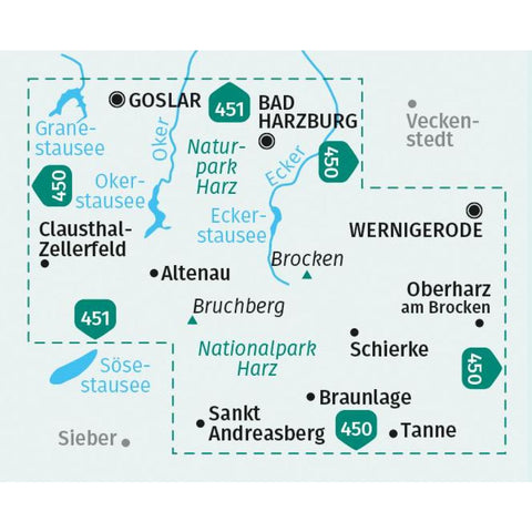 KOMPASS Wanderkarte 455 Brocken, Nationalpark Harz, Oberharz 1:25.000